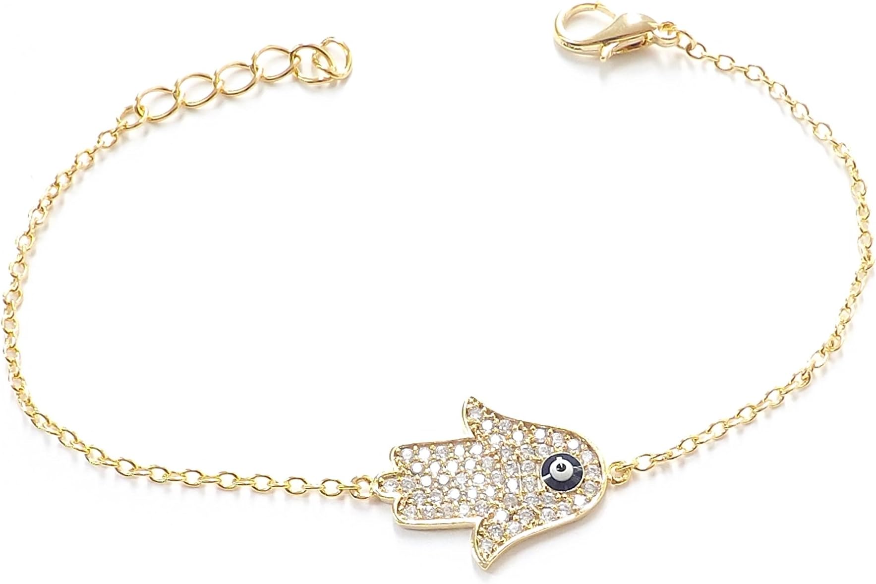 Exquisite Bracelet Chain - Hand of Fatima Kaballah with Evil Eye Pendant - Gold Colour with Rhinestones