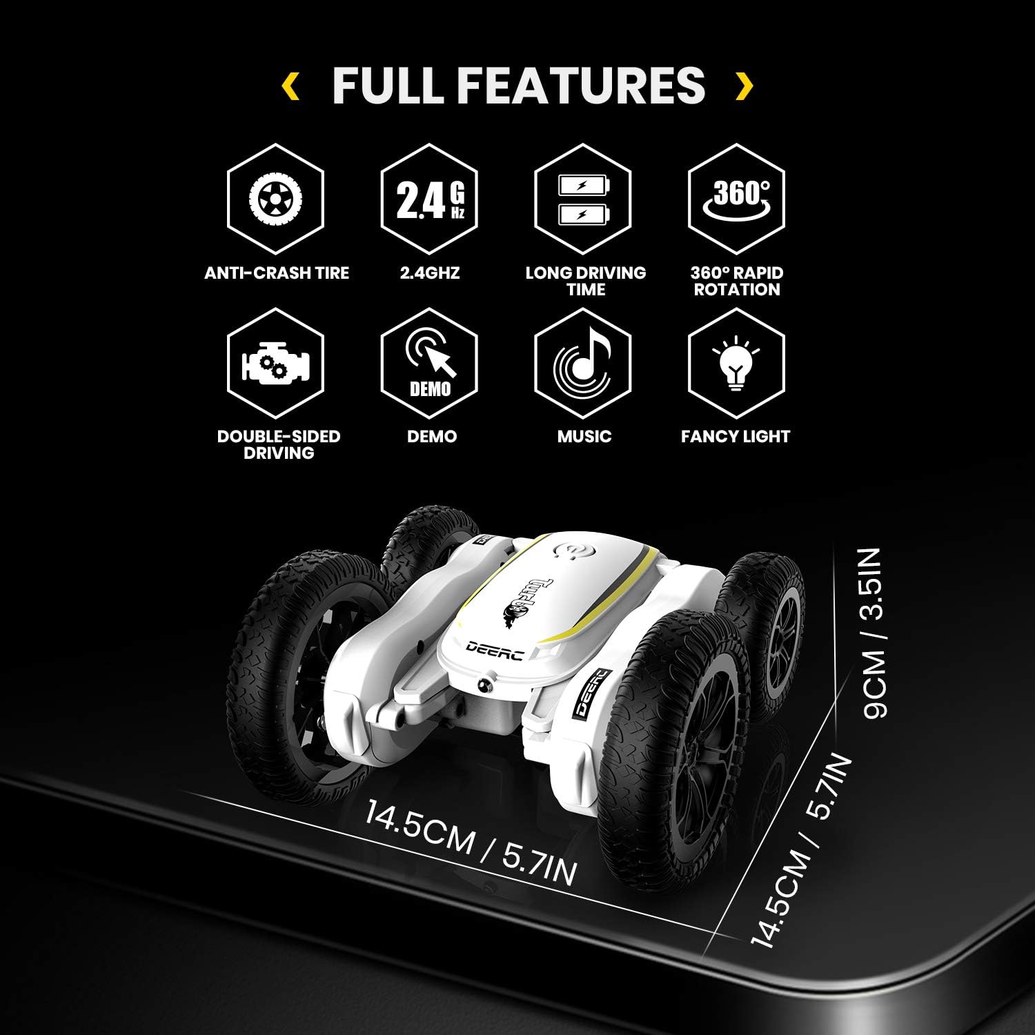 DEERC RC Stunt Cars Remote Control Car Toys for Kids, Demo Mode Music & Led Lights Control, 4WD Double Sided Fancy Rotating 360° Flips Vehicles, 2 Batteries for 50 Min Play, Toy Gifts for Boys & Girls: Toys & Games