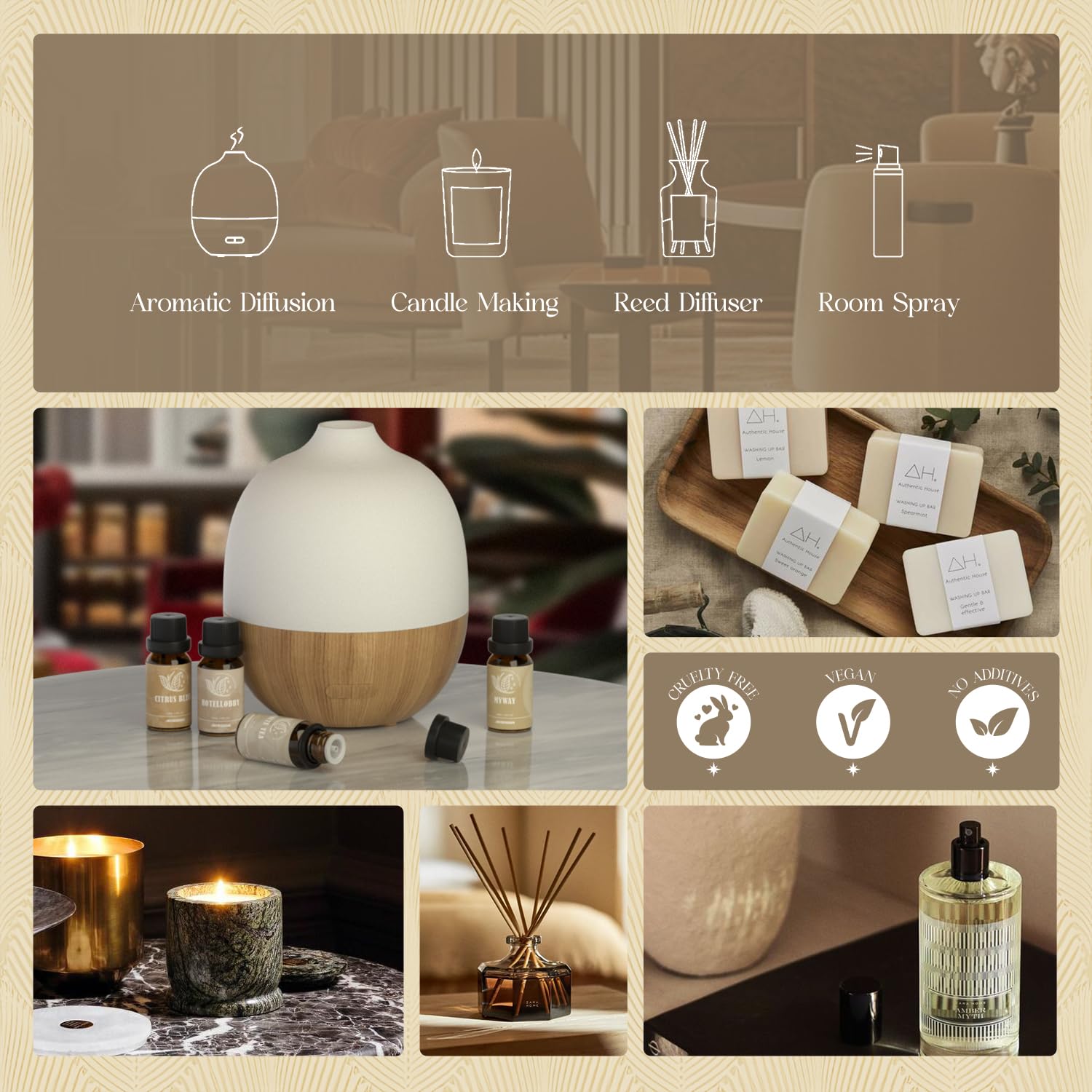 ARVIDSSON Hotel Diffuser Oils Gift Set, Hotel Scent Essential Oils for Diffuser, Luxury Fragrance Oil Blend - Jasmine & Mint, White Tea, Citrus Bliss, M-Way, Fancy Lobby, Gift for Women and Men