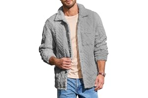 Yousify Mens Fuzzy Sherpa Jacket Fleece Casual Button Down Textured Coat Fall Winter Warm Outwear