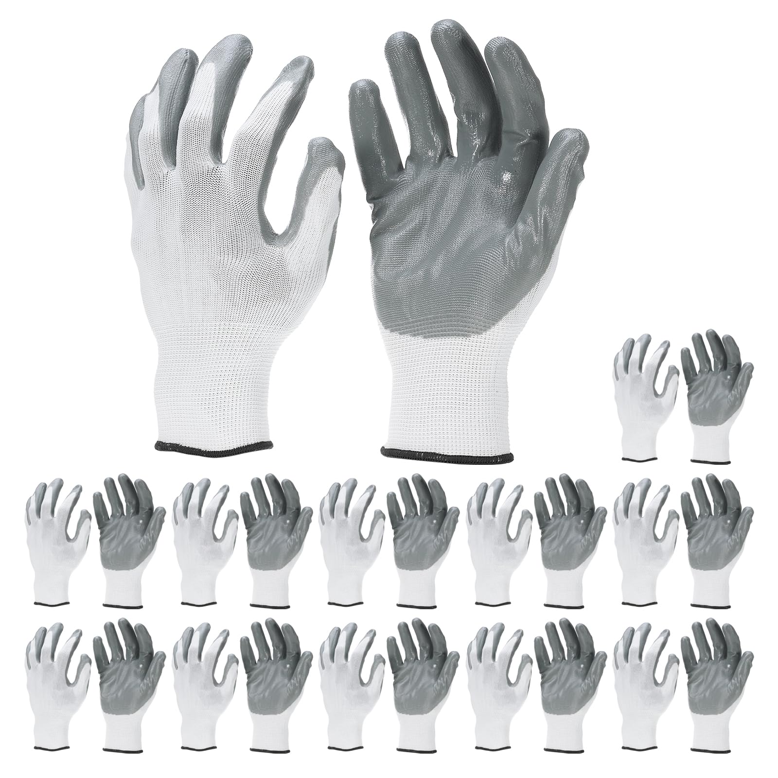 PATIKIL Safety Work Gloves Nitrile Coated, 12 Pair Non-slip Gardening Gloves Seamless Knit Working Gloves with Grip for Women Men Warehouse, White, XX-Large Size