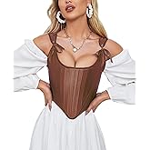 Dreay Womens Vintage Asymmetrical Hem Overbust Corset Tie Front Lace-up Back Bustier Shapewear Top