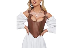 Dreay Womens Vintage Asymmetrical Hem Overbust Corset Tie Front Lace-up Back Bustier Shapewear Top