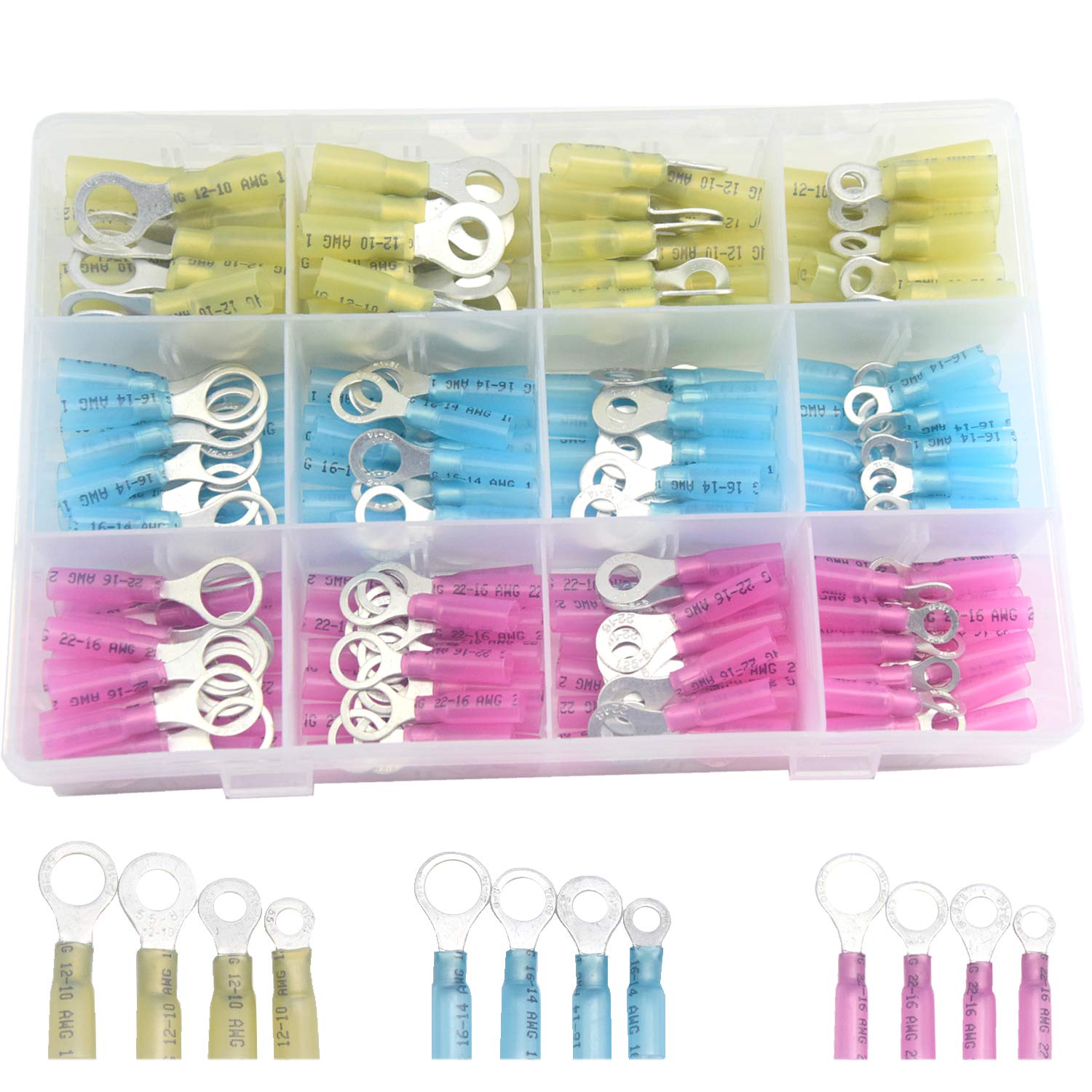 CEEYSEE 200PCS Heat Shrink Wire Connectors Kit Electrical Ring Terminal Connectors-Wire Crimp Connectors （RRZ)