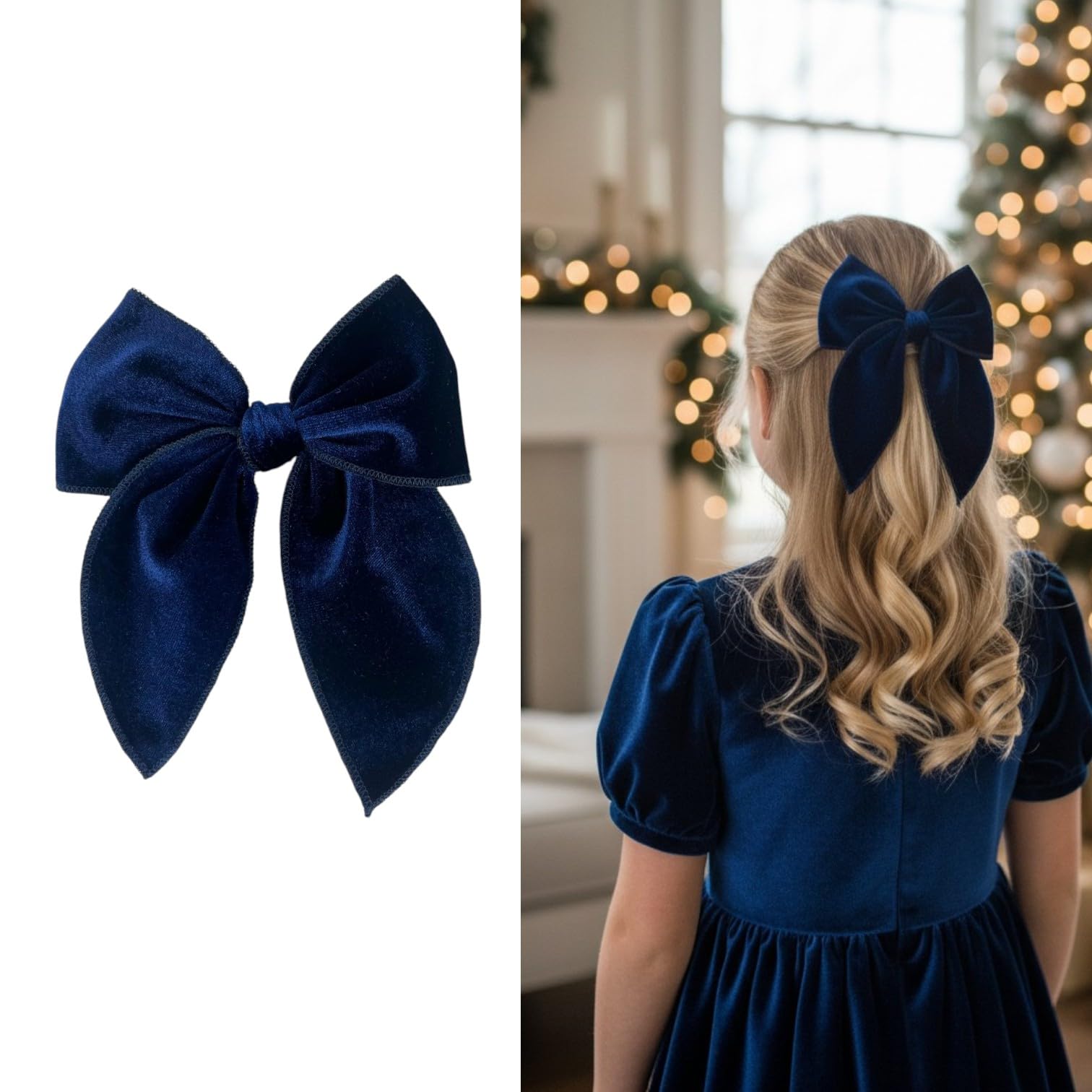 Elegant Velvet Girl Hair Bow - Christmas Girl Hair Bow (Blue)