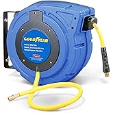 Goodyear Air Hose Reel Retractable 3/8" Inch x 50' Foot Hybrid Polymer Hose Max 300PSI Commerical Polypropylene Construction