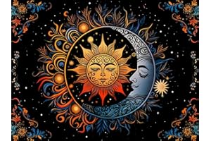 APCUFIR Hippie Sun and Moon Diamond Painting Kits,Boho Bohemian Vintage Aesthetic Diamond Art Kits for Beginner Round Full Drills,Colorful Mandala Paint by Diamonds Gem Art for Home Wall Decor 12X16 Inch