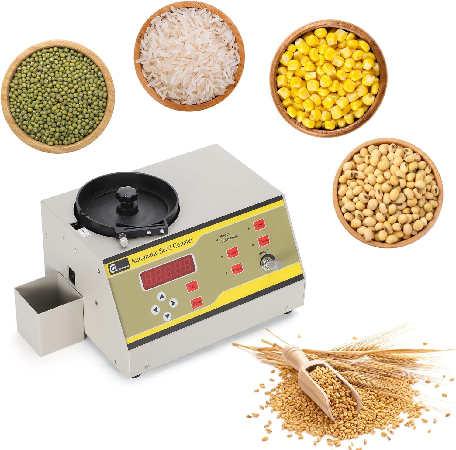 CGOLDENWALL Automatic Counter Counting Machine with Clearance Adjustment knob for Millet Rice Soybean Corn Wheat Sunflower Grain