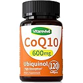 Vitarevive CoQ10 600 mg Softgels – Ubiquinol Coq 10 High Absorption Coenzyme Q10 & CoQ-10 Supplement for Energy, Heart & Antioxidant Support, 120 Count