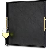 Hanobe Ottoman Coffee Table Tray: Large Decorative Tray Black Leather with Metal Handles for Modern Living Room Home Decor Organized Centerpiece Topper Display Square