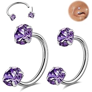 ONESING 18G/20G Horseshoe Nose Rings for Women Stianless Steel Double Gem Nose Rings Hoops Push in Cartilage Helix Tragus Hor