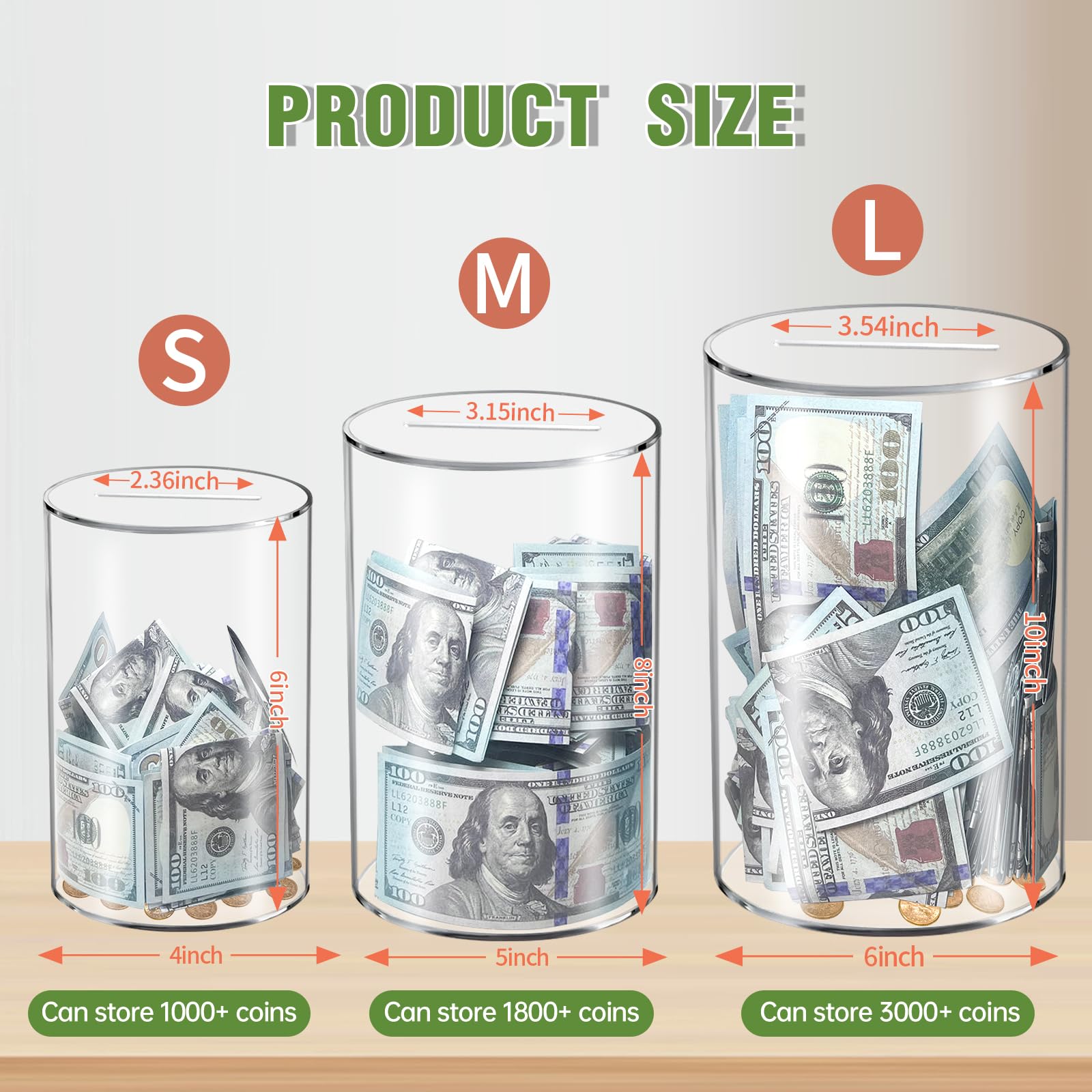 Clear Piggy Bank for Adults/Kids, Acrylic Unopenable Money Box for Cash Coin Saving, Must Break to Open, Money Saving Jar for Adults Boys Girls, Size 6