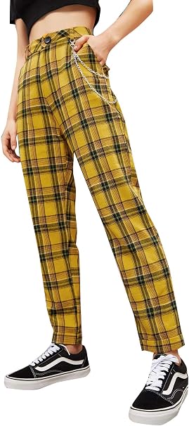 Pantalón a cuadros amarillo Aesthetic mujer