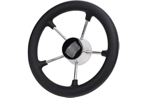11 Inch Boat Steering Wheel, 5 Spoke Marine Steering Wheel, Stainless Steel Steering Wheel with Foam Grip, Steering System fo