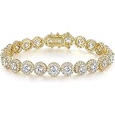 Gemsme Tennis Bracelet for Women 1 Row 18K Yellow Gold/White Gold Plated 5mm Round Cubic Zirconia Bracelets 6.5-8.5 inch