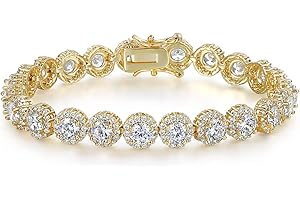 Gemsme Tennis Bracelet for Women 1 Row 18K Yellow Gold/White Gold Plated 5mm Round Cubic Zirconia Bracelets 6.5-8.5 inch