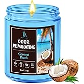 Coconut Beach Odor Eliminating Highly Fragranced Candle, Eliminates 95% of Living Room, Bedroom, Bathroom and Other Smells Quickly, Air Freshing Scented Candles, Soy Candle Gifts for Women Men, 7oz