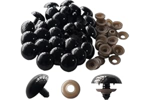 Hukiwow 60Pcs 30mm Safety Eyes for Crocheting with Washers 30 mm Safety Eyes Plastic Crochet Eyes Large Black Craft Eyes for Animals Doll
