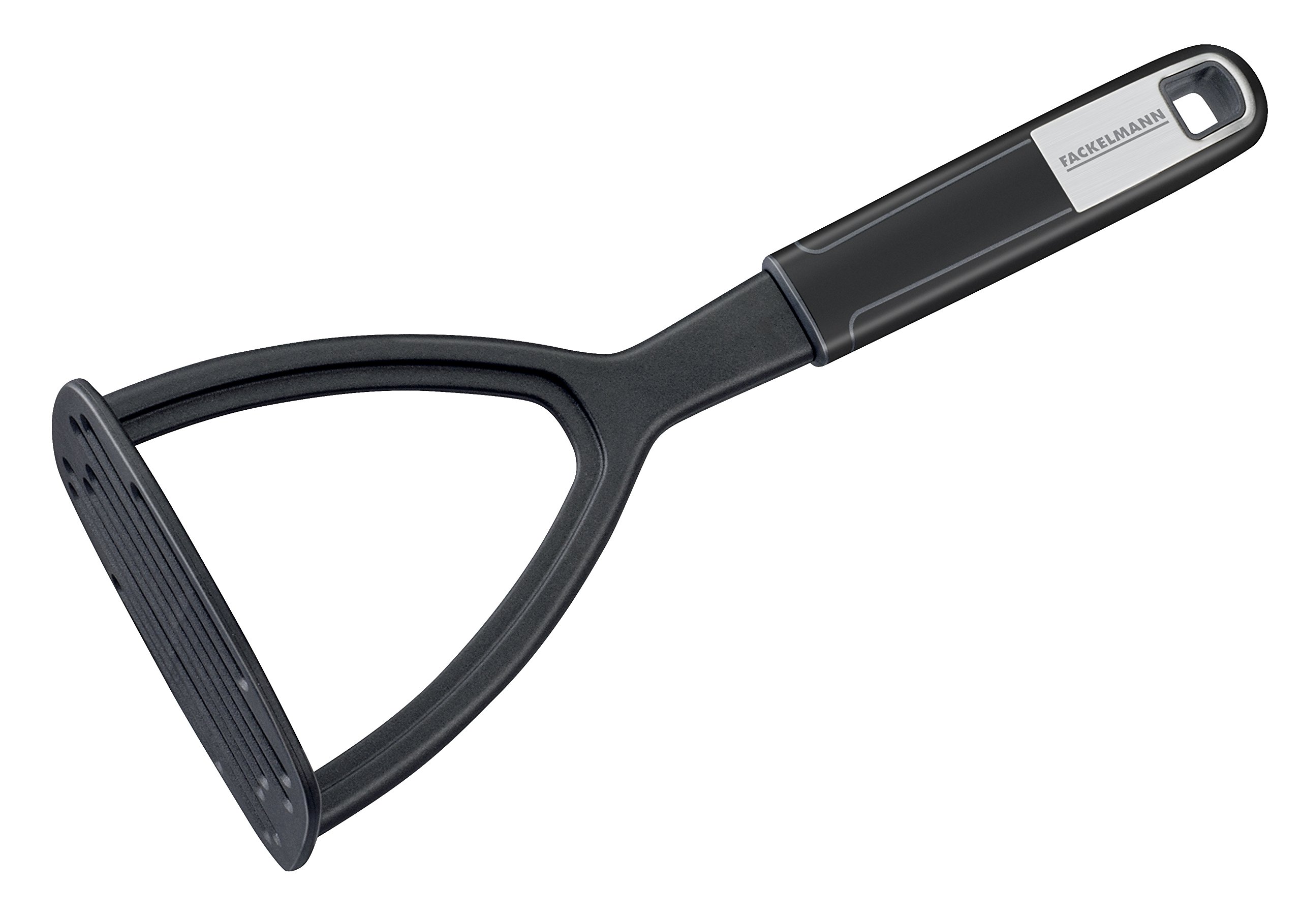 Fackelmann Potato Masher 26 cm Sense Plastic Fruit & Vegetable Masher Non-Slip Soft Touch Handle for Coated Pans and Pots (Colour: Silver/Black) Quantity: 1 Piece