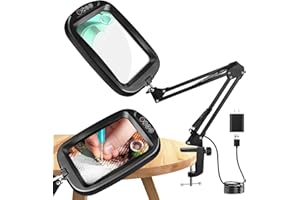 10X 30X Large Magnifying Glass with Light, Rectangle Hands Free Magnifier with 5 Color Modes, Adjustable LED Lighted Magnifyi