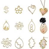 Spritewelry Alloy Open Back Bezel Pendants Golden Hollow Frame Charms Star Flower Heart Teardrop Resin Frame Charm for DIY UV Resin Pressed Flower Jewelry Making