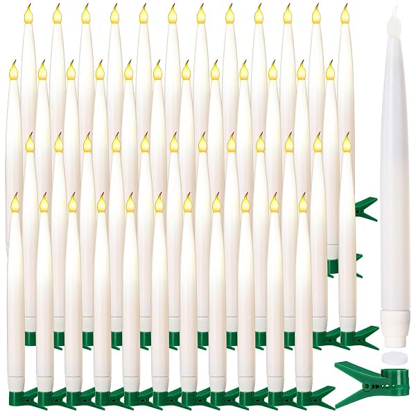 BAQULER 48 PACK LED WINDOW CANDLES WITH CLIPS, FLAMELESS 3D WICK BATTERY OPERATED CANDLE STICKS LED TAPER CANDLES SET FOR EASTER WEDDING WINDOW CHANDELIERS PARTY DECORATION