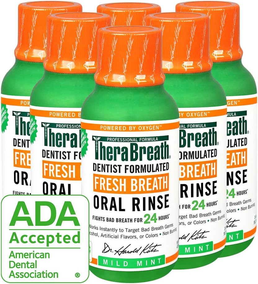 TheraBreath Fresh Breath Oral Rinse, Mild Mint, 3 Ounce Bottle (Pack of 6)