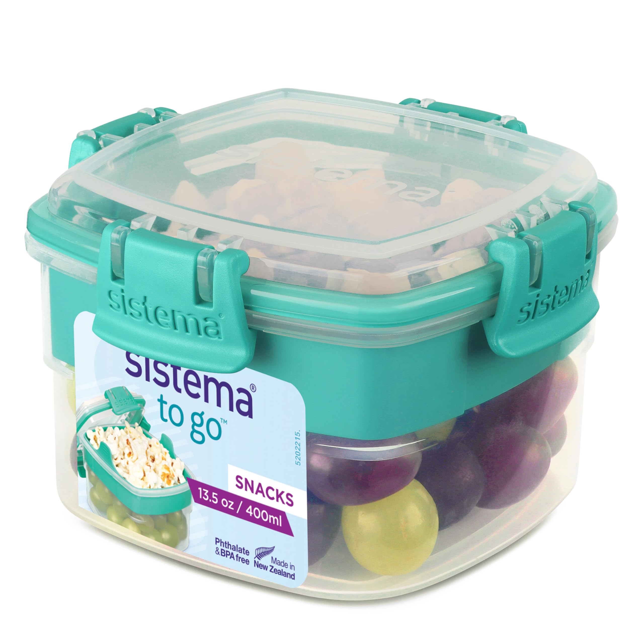 Sistema Snacks TO GO Food Storage Container | 400 ml | Small Snack Pot with Compartments | BPA-Free | Minty Teal