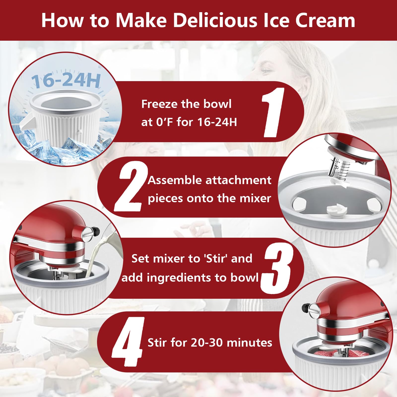 Ice Cream Attachment for KitchenAid Stand Mixer,Fits 4.5-5Qt Tilt-Head/6-7Qt Bowl-Lift Stand Mixers, 2-Quart Frozen Kitchenaid Ice Cream Maker Attachment, Ice Cream & Sorbet Gelato Maker by KassunKoch