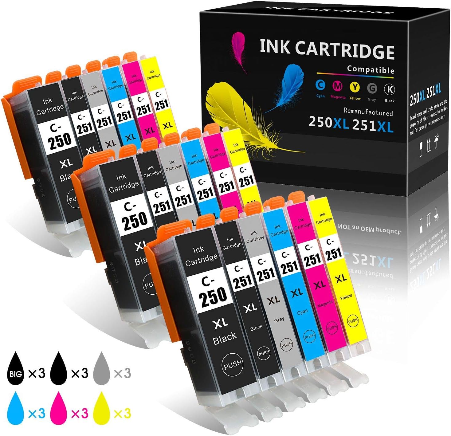 Mx922 Ink Cartridges, Compatible HighYield Replacement for Canon PGI250XL, CLI
