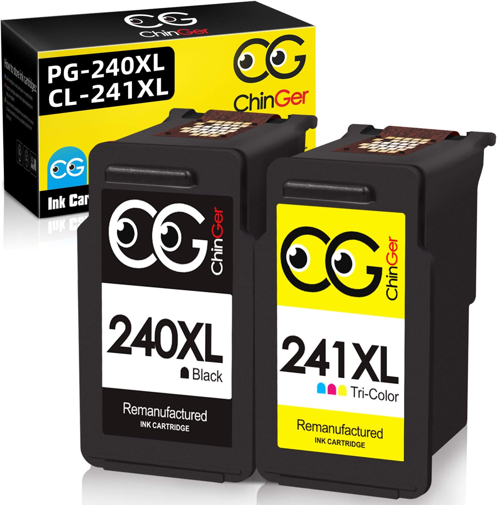 CHINGER Remanufactured Canon Ink Cartridges 240 241 Replacement for Canon PG-240XL CL-241XL 240 XL 241 XL for Canon Pimax MG3620 TS5120 MG2120 MG3520 MX452 512 532 472 Printer (1 Black 1 Tri-Color)