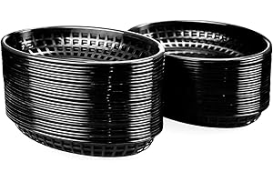 Kingrol 50 Pack Black Oval Fast Food Baskets, Food Serving Tray for Sandwiches, Burgers, Nachos, Fries, Hot Corn Dogs, Plasti
