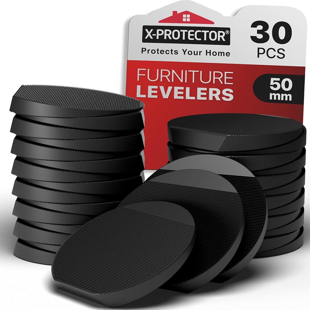 X-Protector Furniture Levelers 30PCS 5cm Black Rubber Shims Wobble Stop Floor