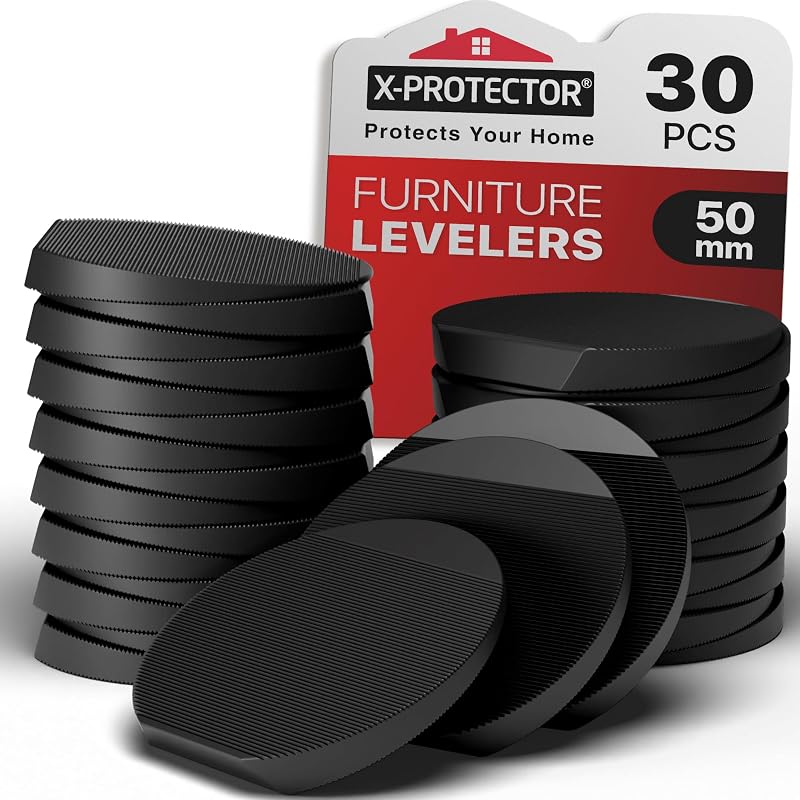 X-Protector Furniture Levelers 30PCS 5cm Black Rubber Shims Wobble Stop Floor