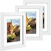 AUEAR, 6x8 Picture Frames Set of 3, with Mat for 4x6 or 6x8 without Mat, Engineered Wood Photo Frames with Plexiglass, for Wall or Tabletop Display (White)