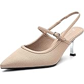 NEWBELLA Women's Kitten Heel Pumps - Pointed Toe Closed Toe Sandals with Back Strap, Elegant Low Heel Dress Shoes for Office & Formal Events