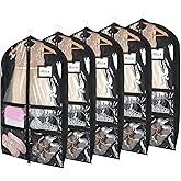 Syeeiex 3" Gusseted Clear Dance Costume Garment Bag(5 Pack), 40'' Dance Garment Bags for Dancers with 4 Zipper Pockets & Can Hold 1-3 Dance Costumes - Suitable for Dance Competitions, Ballet(Black)