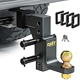 Orion Motor Tech Trailer Hitch Ball Mount, Adjustable Tow Hitch for 2" Receiver with 2" Ball 9-1/2" Drop 8-1/4" Rise 8000 lb. Capacity, Heavy-Duty Drop Hitch with 3 Locking Hitch Pins for Truck Boat
