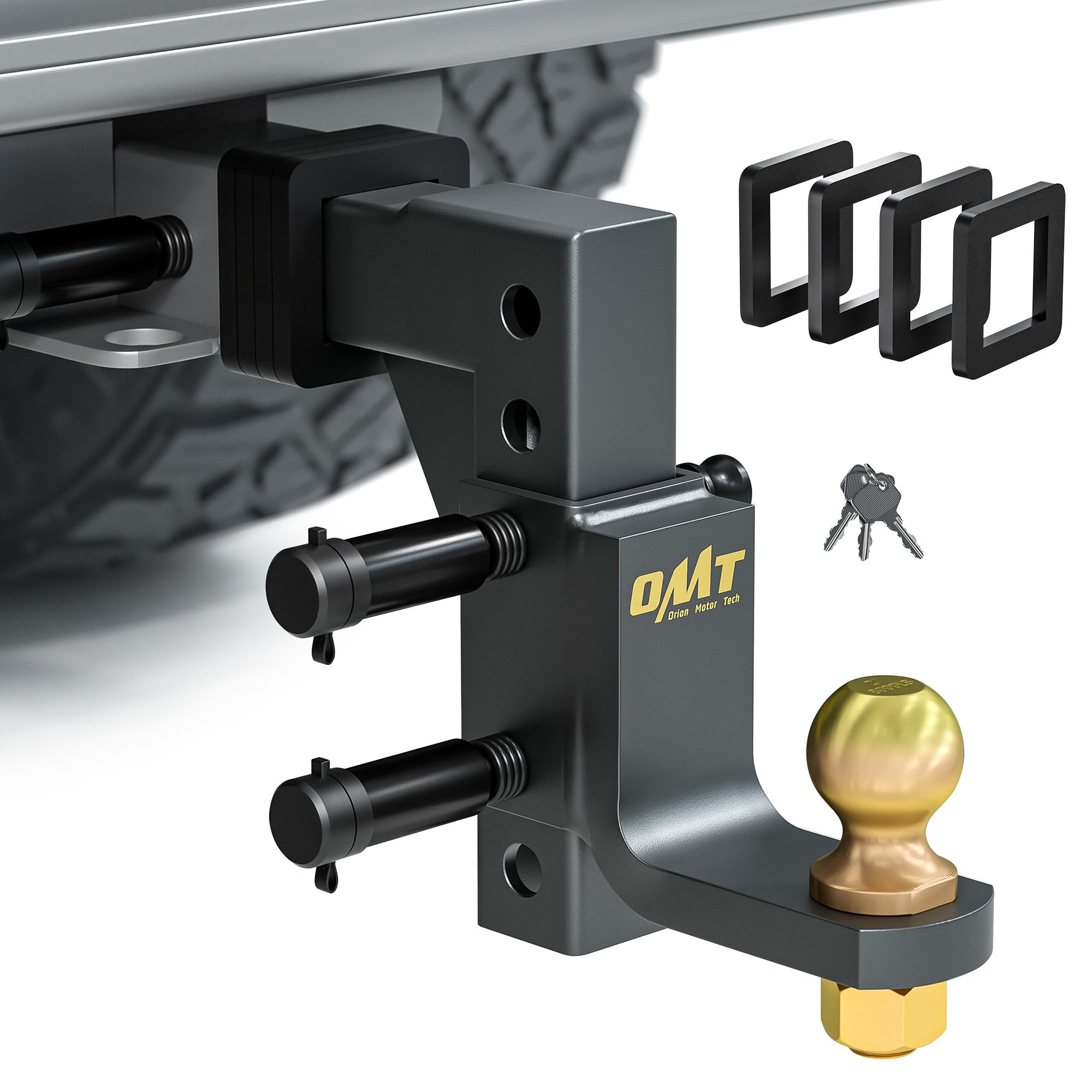 Photo 1 of Orion Motor Tech Trailer Hitch Ball Mount, Adjustable Tow Hitch for 2" Receiver with 2" Ball 9-1/2" Drop 8-1/4" Rise 8000 lb. Capacity, Heavy-Duty Drop Hitch with 3 Locking Hitch Pins for Truck Boat