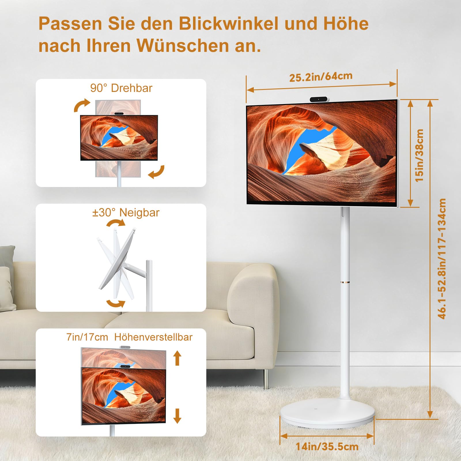 Dornium 27 Zoll FHD Smart Portable TV | Touchscreen-Monitor auf Rädern | EDLA-Zertifiziert & Android 13 | 8+128 GB Speicher | 10,000 mAh Akku | 90°Rotation | Abnehmbare Kamera 3
