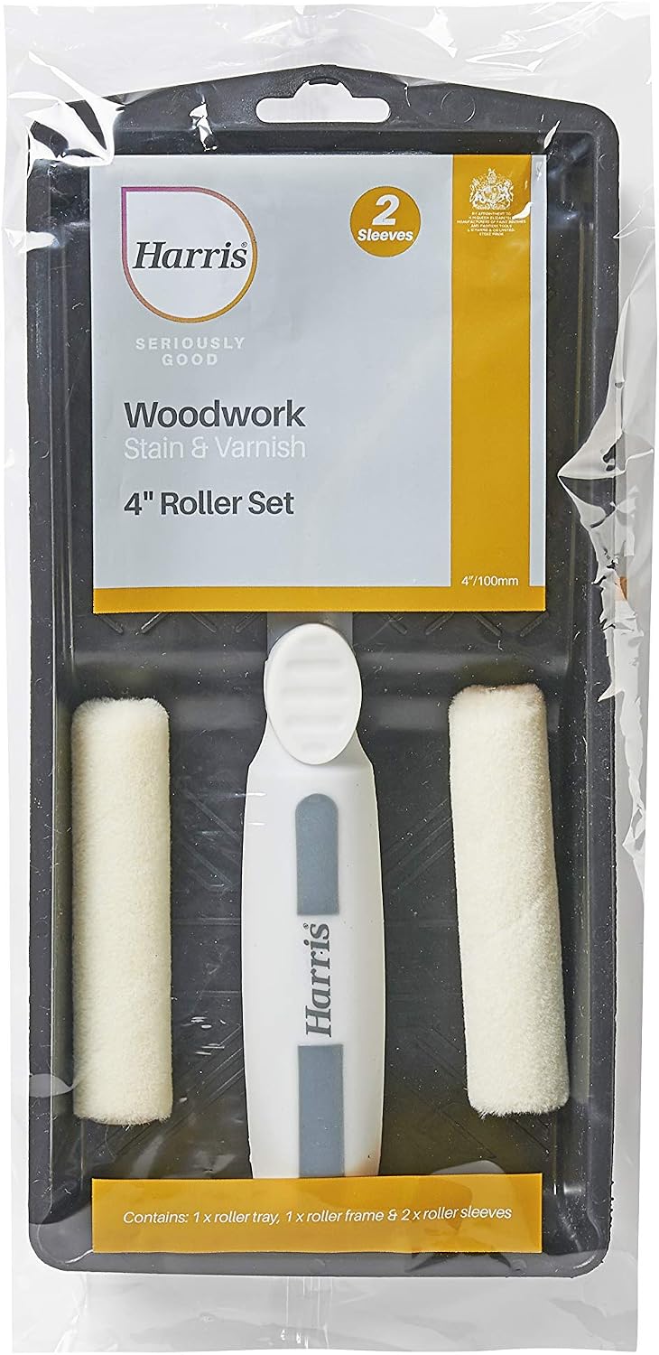 Harris Seriously Good Woodwork Stain & Varnish Mini Roller Set including Tray and Frame, 4", Black, 39 x 18.5 x 4.2 cm - Image 3