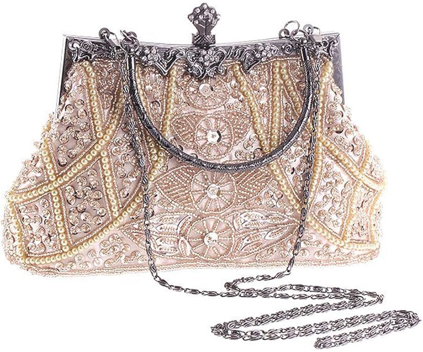 Bolso Fiesta Plateado Clutch De Perlas EVEOUT Con Cadena Bolso
