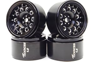 Txxrcss RC 1.0 Beadlock Wheels Offsets -2 Aluminum Rims for AX24 1/18 TRX4M All 1/24 Scale SCX24 Deadbolt RC Crawler Car Wheels Upgrades 4Pc (Black)
