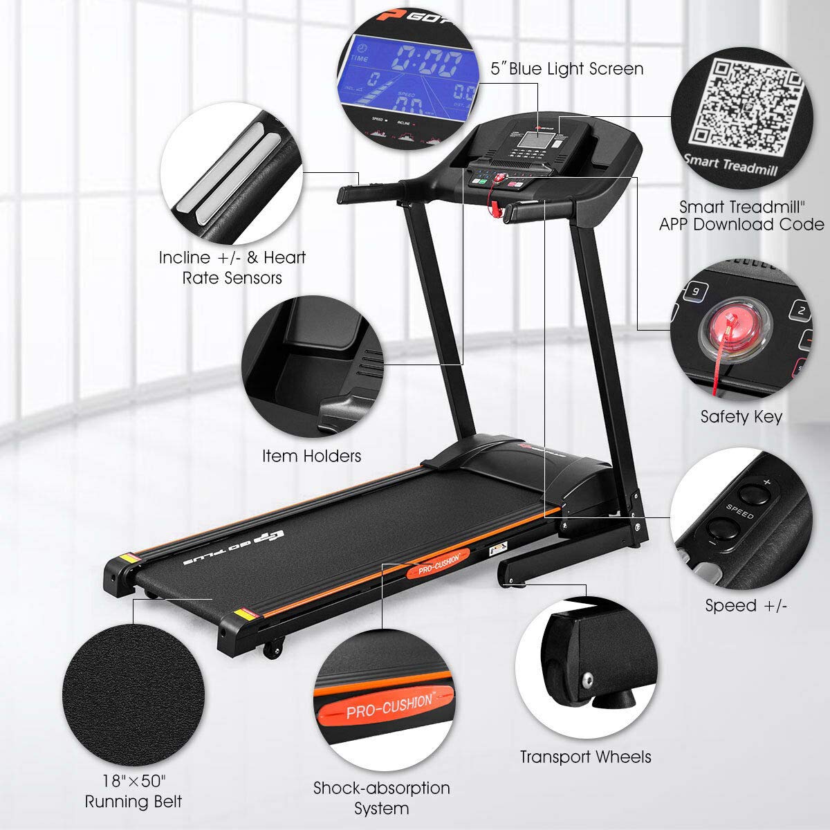 Goplus Folding Treadmill Electric Incline 2.5HP Jogging Running Fitness