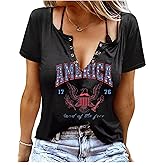 We The People 1776 T Shirt American Flag Patriotic Tee Tops for Women 4th of July Ring Hole Short Sleeve Sexy V-Neck Tshirt