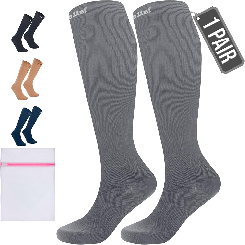 360 Relief 1 Pair Compression Socks 15-20 mmHg Grey S/M Travel Flight