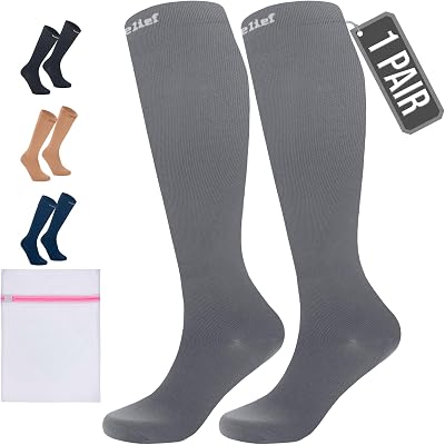 360 Relief 1 Pair Compression Socks 15-20 mmHg Grey L/XL with Laundry Bag