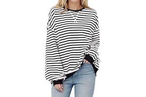 NBXNZWF Oversized Sweatshirts for Women Striped Color Block Long Sleeve Round Neck Sports Casual Loose Fitting Pullover Tops
