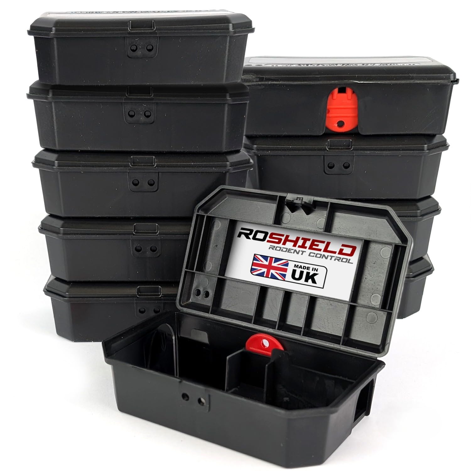 Roshield 10 Tamper Proof Mouse Bait Boxes - Holds Mice Poison Safely Away from Children & Pets (Empty - No Bait Included)