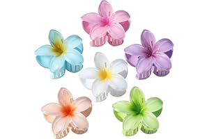 Sisiaipu Flower Hair Clips for Women 6 Pcs Hawaiian Large Claw Clips Plumeria Medium Hair Claw Clips for Thick Thin Hair Hibi